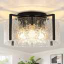 16" Black Semi-Flush Mount Ceiling Light, 4-Light Modern Hammered Glass Drum Fixture, Dimmable E26 Socket, Indoor Lighting for Bedroom Hallway Entryway Kitchen Foyer Living Room Laundry Decor
