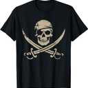 Pirate Skull and Crossbones Skeleton Halloween for Kids Boys T-Shirt, M