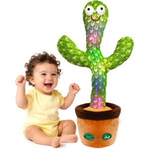 Pbooo Talking Dancing Cactus Toy for Baby, Repeats What You Say & Recording, 120 Songs Interactive Musical Toy with Volume Control, Light Up Tummy Time Infant Toys for 6 12 Months, 1 Year Old Gifts