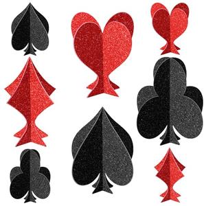 Zhanmai 8 Pcs 3D Casino Table Centerpieces Casino Theme Party Decorations 3D Poker Supplies in 2 Sizes 8 Inch 5 Inch Red Black for Las Vegas Game Night Bachelor Birthday Adults Party Favor