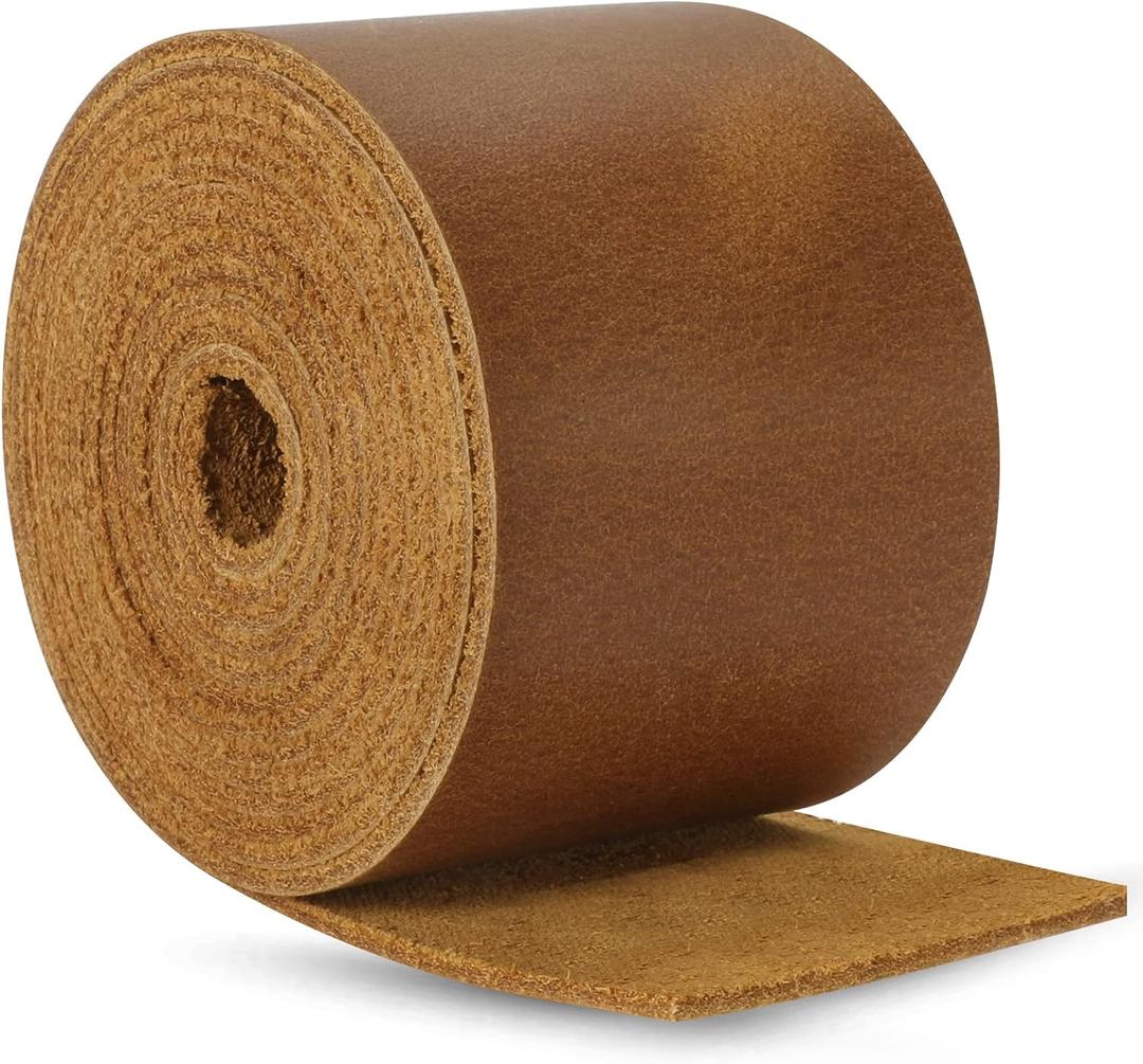 Ringsun 2 Inches Wide Flat Leather Straps for Crafts, Full Grain Leather Strips Cord String for Crafts, Tooling (2mm Thick 72.5 Inches Long Bourbon Brown)