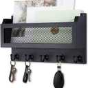 Nekon Mail and Key Holder for Wall Decorative, 11 Inch Wooden Wall Key Organizer with 5 Key Hooks, Wall Mount Storage Shelf for Entryway Hallway (Black)