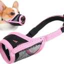 LUCKYPAW Dog Muzzle, Mesh Muzzle for Small Medium Dogs, Soft Mouth Cover to Prevent Biting Chewing, Drinkable Breathable Adjustable Puppy Mouth Guard(Pink, S)