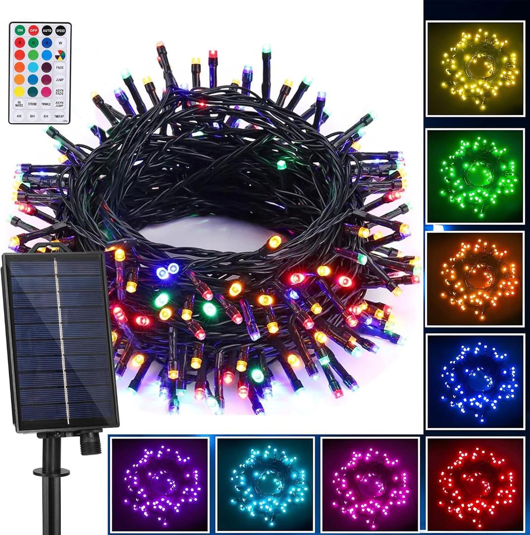 XEWEA Solar String Lights Outdoor, 40Ft 16 Colors 100 LED String Lights with 20 Modes Remote, Waterproof Solar Powered Lights for Garden Fence Paito Home Christmas Decorations