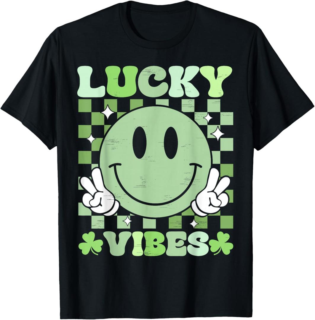 Groovy St Patricks Day Women Girls Kids Shamrock Lucky Vibes T-Shirt, S