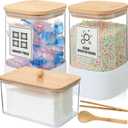 3 Pack Glass Laundry Pods Container with Bamboo Lid, Acrylic Dryer Sheet Holder, Laundry Detergent Powder Storage Containers with Stickers, Glass Storage Jar Set for Laundry Room Organized