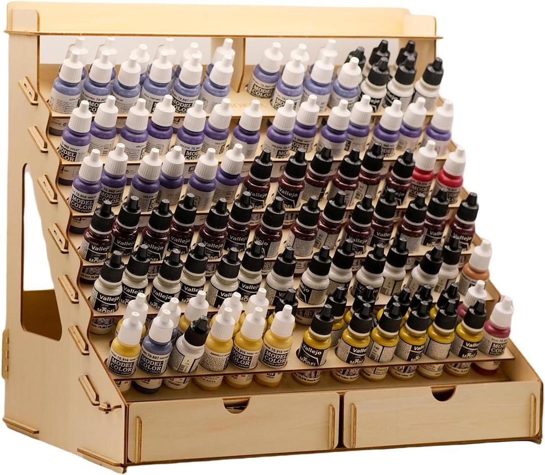 Craft Paint Storage-Modular Paint Organizer - Holds 105 Bottles of Vallejo, 14 Brushes, 2 Cabinets, and Miniature Stands - Art Tool Storage Rack for Miniature Set