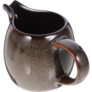 DEARMAMY Ceramic Creamer Gravy Boat Creamer Pitcher with Handle Ceramic Syrup Dispenser Terrarium Pitcher Pourer Serving for Milk Sauce Salad Dressings Broth Black Pepper Gray