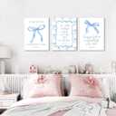 QIHPLYY Blue Bow Jesus Canvas Wall Art Light Blue Coquette Dorm Room Wall Decor Paintings Inspirational Bible Verses Posters Prints Pictures for Girls Dorm Room Bedroom Bathroom 16x24 Inch Framed