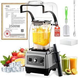 2025 Upgrade Commercial Blender2500W German Super Motor Dishwasher Safe 6-Piece Japanese Blades 3-Second Quick Ice Crushing, Quiet Blender for Juices and Smoothies 