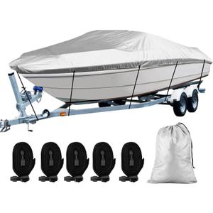 SPORTYOUTH Boat Cover 17-19ft, Trailerable Boats Covers Waterproof UV Protection 210D Oxford Fabric Fit V-Hull Tri-Hull Fish & Ski Boat Pro-Style Runabouts Bass Boats, 17'-19' Long 102" Wide
