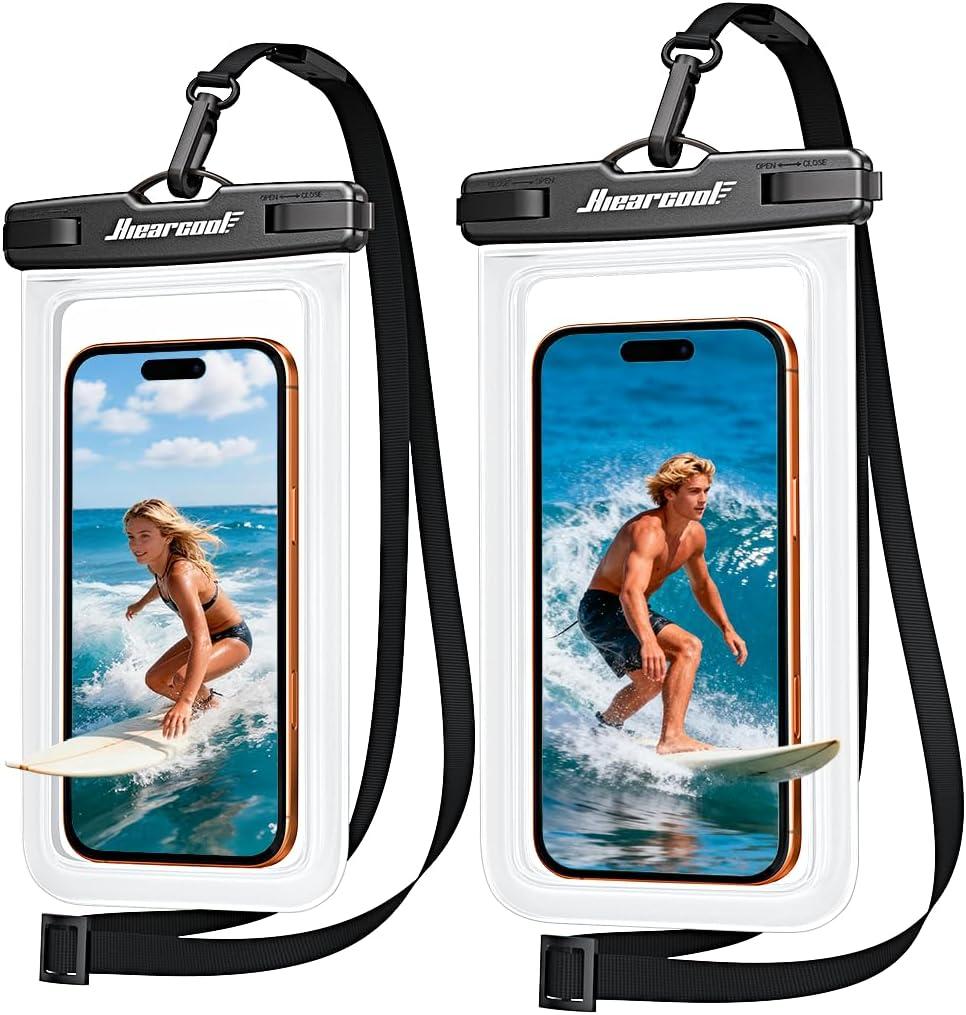 Hiearcool Waterproof Phone Pouch, Waterproof Phone Case with Crossbody Lanyard Compatible for iPhone 17 16 15 14 13 Pro Max Up to 8.3", Cellphone Dry Bag Travel Essentials for Beach -Clear-2Pack