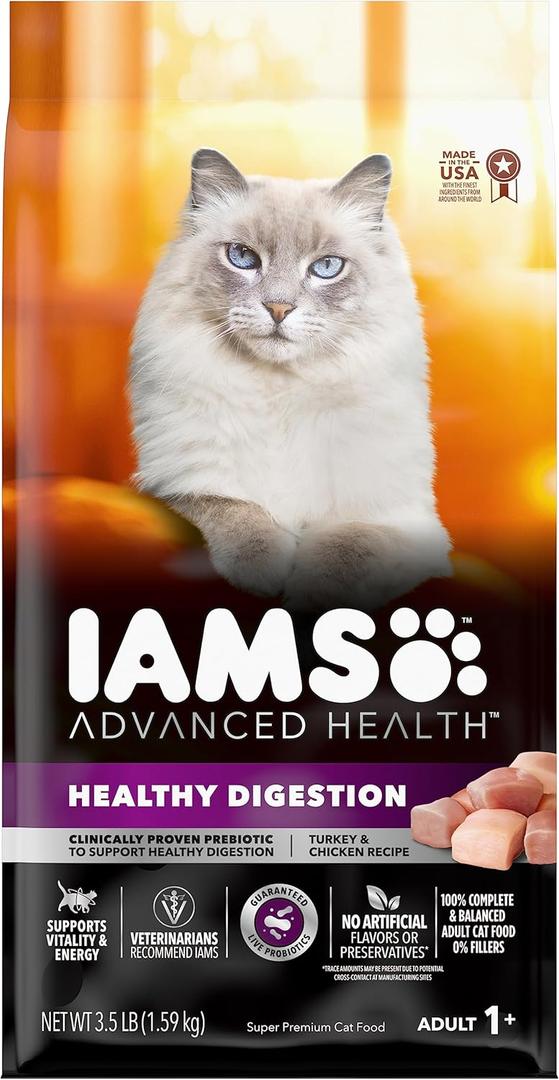 IAMS Advanced Health Healthy Digestion Turkey and Chicken Recipe Adult Dry Cat Food, 3.5 lb. Bag (EXP 02/26/26)