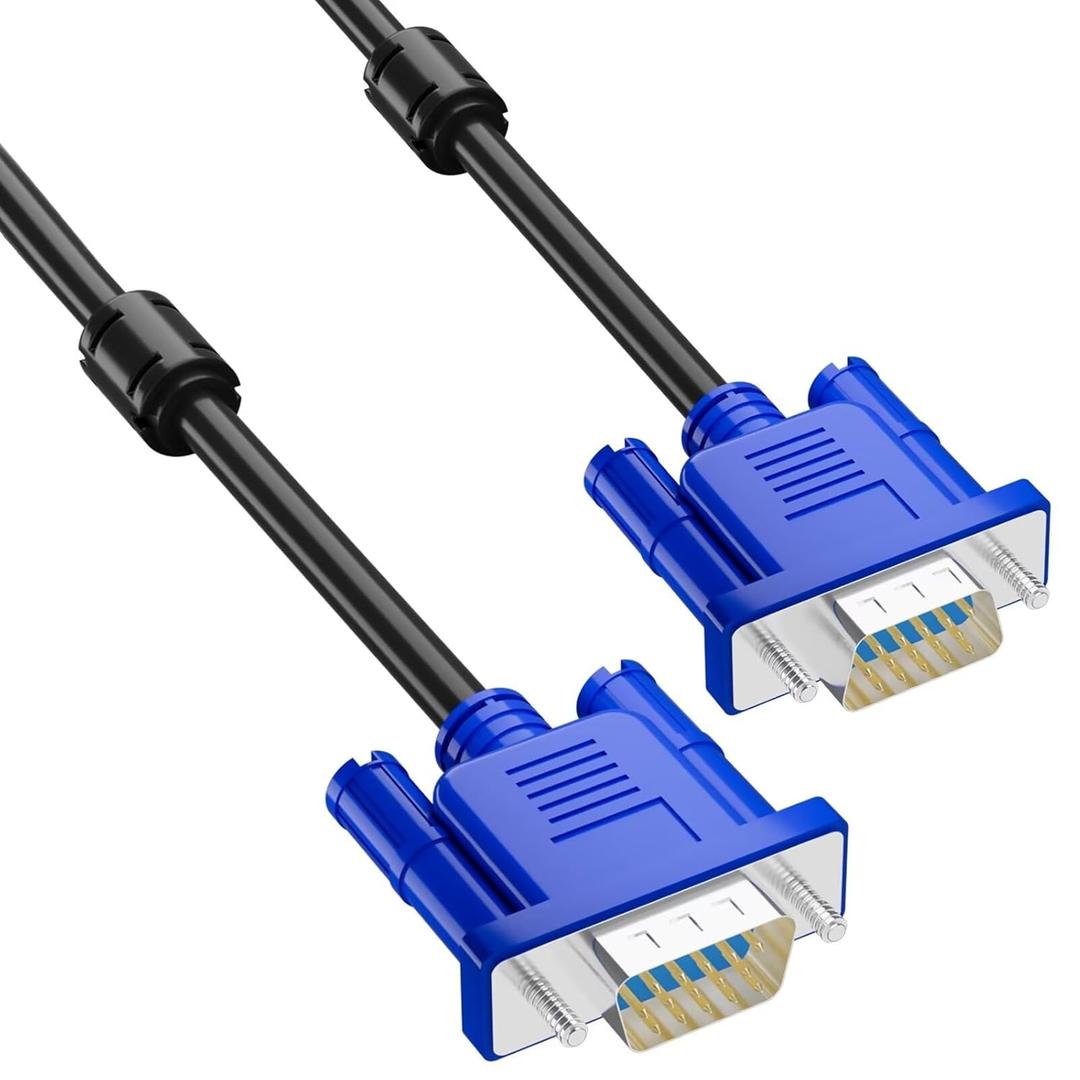 6ft (1.8m) VGA Monitor Cable - Male - to - Male, Video Cord for PC/Laptop to Projector (VGA Plug), Office/Home, Blue