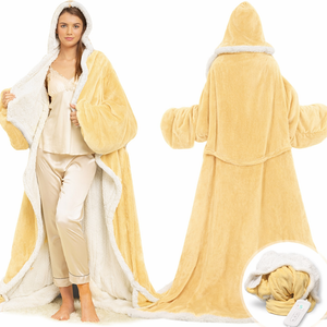 Wearable Heated Blanket with Foot Pocket, Electric Wearable Throw Blanket with Sleeves, Hood, Portable Heated Blanket with 8 Heat Settings, 1-10 Hours Auto Shut-off"