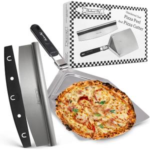 Checkered Chef 13"x15" Pizza Cutter And Pizza Peel Set - Stainless Steel Rocker Blade Pizza Cutter With Stainless Steel Pizza Peel/Paddle - 2 Great Pizza Tools In 1 Set