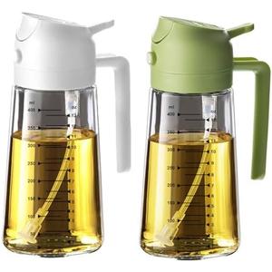 TrendPlain 16oz/470ml Glass Olive Oil Sprayer for Cooking – 2 in 1 Olive Oil Dispenser Bottle for Kitchen Gadgets and Air Fryer Accessories, Salad, BBQ - White & Green