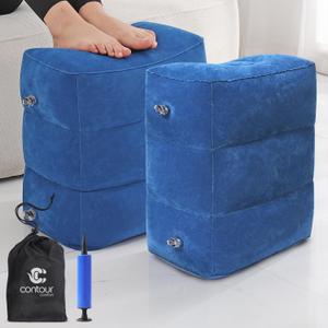 Inflatable Airplane Foot Rest with Hand Pump and Carry Bag, Travel Foot Rest | Airplane Chair Extender for Kids, Portable Airplane Bed for Toddler, 3 Adjustable Heights  Office, Car, Train,2Pack Navy