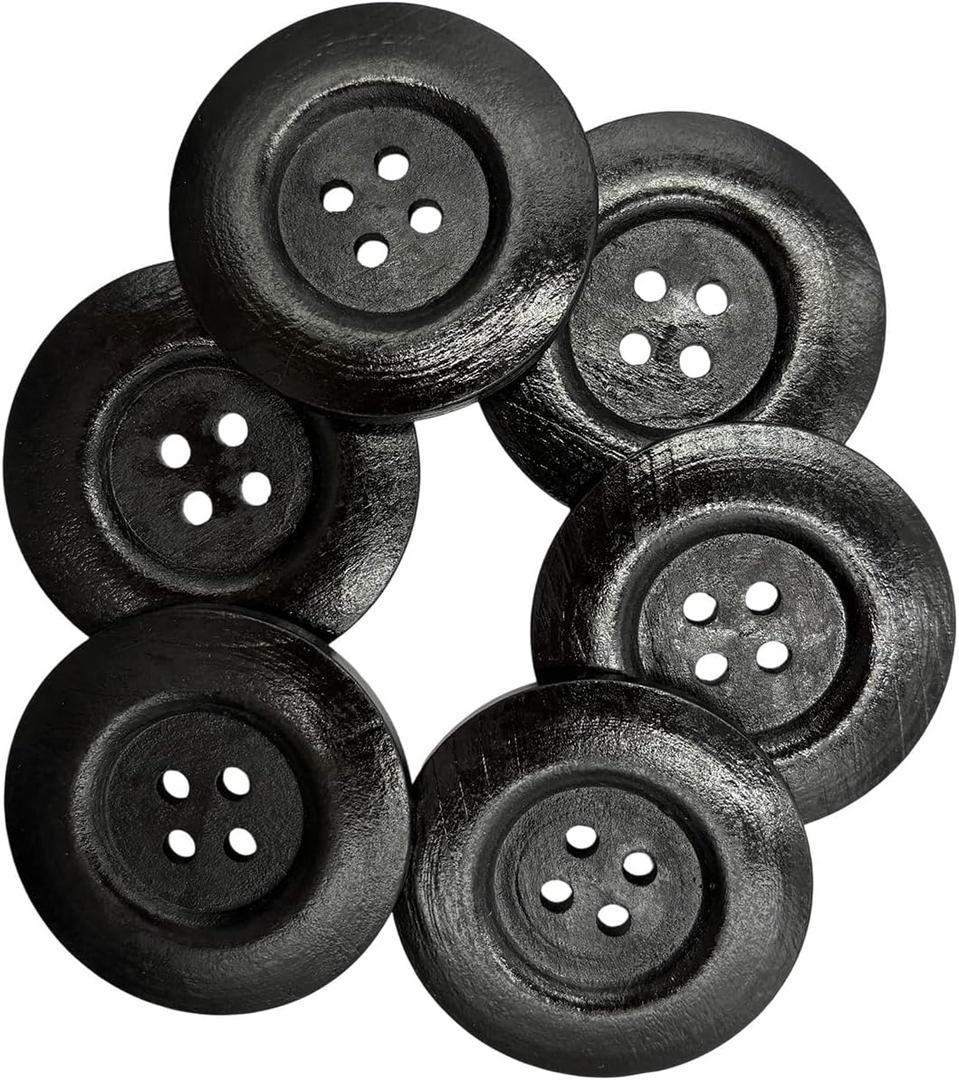 20 Pack Wooden Sewing Buttons, 2.36 Inch Round, 4 Holes, 60mm Large Size for Crafts, DIY Clothing, Bag Decoration, (Black)