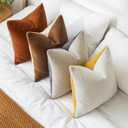 2 x SINYASAN Mustard Fall Chenille Throw Pillow Covers 18x18 Inch Set of 2, Green Soft Velvety Pillow Covers Colorful Square Fuzzy Cushion Covers for Boho Farmhouse Living Room Bed Neutral Decor