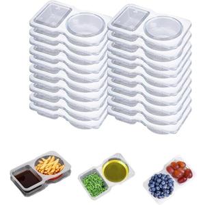 20PCS Double Compartment Condiment Container, Reusable Snack Container With Lids, Condiment Containers with Lid for Dip, Sauce, Sampling and Travel Snacks