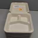 To Go Food Boxes with Lids - 8x8'' 50-Pack Biodegradable 3 Compartment Clamshell Take Out Containers, Disposable Carry Out Meal Prep Paper Containers For Lunch, Stackable, 100% Natural