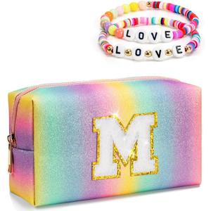 Christmas Gifts for Grandkids, Preppy Makeup Toiletry Bag for Girls Kids, Stocking Stuffers for Teen Girls, Gifts for 4 5 6 7 8 9 10 11 12 13 Year Old, Letter Pouch for Overnight, Cute Stuff (Medium)