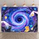 Fabric 7x5ft Horror Movie Halloween Backdrop | Spooky Cartoon Button Black Cat Photography Background, Space Galaxy Banner, Kids Birthday Party Decorations, Photo Props