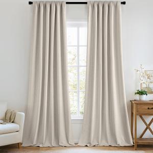 MIULEE 100% Blackout Curtains 90 Inch Long 2 Panels Set for Bedroom, Thick Luxury Faux Linen Black Out Curtain Room Darkening Back Tab Pleat Window Textured Drapes with Hooks for Living Room, Beige