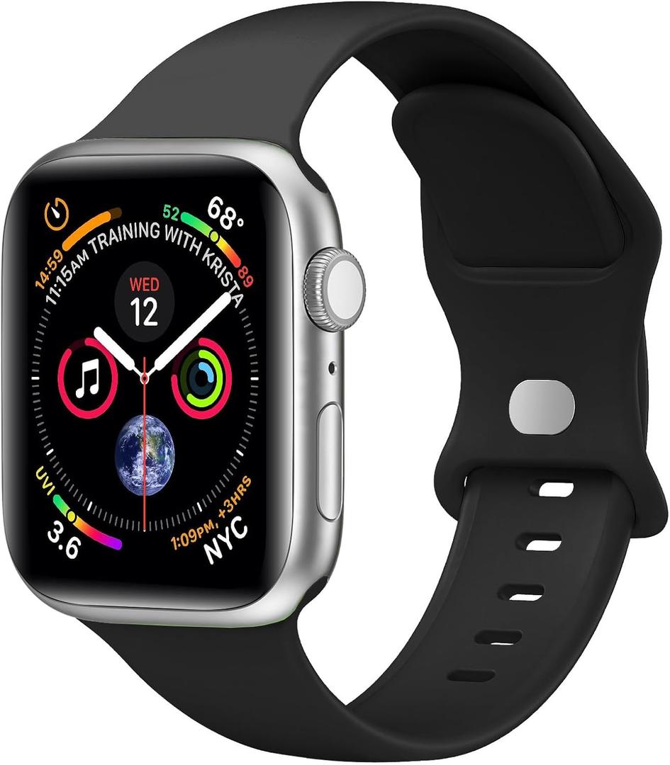 Sport Band Compatible with Apple Watch Bands 40mm 38mm 41mm 42mm 44mm 45mm 49mm for Women Men,Soft Silicone Waterproof Replacement Strap for Apple Watch Series 11 10 9 8 7 6 5 4 Ultra 3 2 1 SE (Black)
