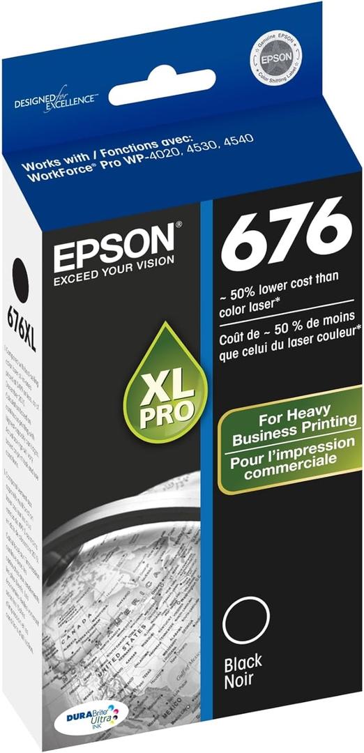 Epson T676XL DURABrite  Cartucho de inyeccin de tinta Ultra 676, Negro