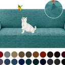 YEMYHOM 1 Piece Stretch Couch Covers for 3 Cushion Couch, Jacquard Sofa Cover with Non-Slip Elastic Bottom, Thickened Slipcover Furniture Protector for Dogs Pets (Large, Peacock Blue)