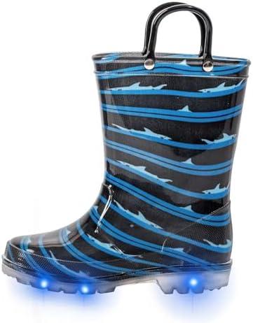 FUNCOO PLUS Toddler Kids Rain Boots Boys Girls Light Up Waterproof Boot with Handles Size 22