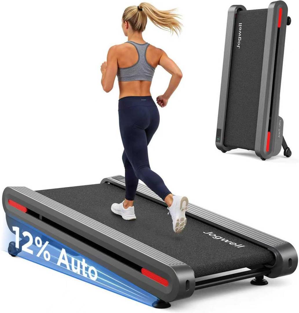 Jogwell Walking Pad Treadmill with 20%/15%/12% Auto Incline, Max 400/350lbs Capacity Treadmills for Home Office Under 35dB, Spacious Running Area, Vertical Storage, 3/3.5HP Brushless, APP