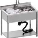 Stainless Steel Utility Sink, Freestanding Laundry Sink with Faucet
Large Sink for Kitchen, Bathroom, Laundry Room, Garage, Outdoor/Indoor Use, Pet Cleaning, D21.65 x W35.43 x H36.61 inch
