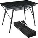 Sportneer Camping Tables That Fold Up Lightweight, Adjustable Height Aluminum Folding Table with Top Mesh Layer, Roll Up Camping Table for Outdoor Camp Picnic Beach RV Backyards Kitchen BBQ (Black)