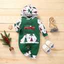 Noubeau My First Christmas Baby Girl Boy Outfit Car Truck Long Sleeve Pocket Hooded Romper Jumpsuit Xmas One Piece Clothes (Green)