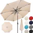 FLAME&SHADE 11 ft Solar Powered Outdoor Market Patio Table Umbrella with LED Lights and Tilt, Beige