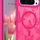 BENTOBEN for Magnetic Google Pixel 10 Pro XL Case, Cute Butterfly Pattern Phone Case for Pixel 10 Pro XL [Compatible with MagSafe] Translucent Matte Slim Shockproof Protective Women Men Cover,Hot Pink