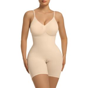 SHAPERX Women's Bra Free Bodysuits Tummy Control Shapewear Mid Thigh Body Shaper with Removable Pads