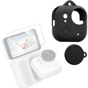Screen Protector+Lens Cap+Silicone Case for Insta360 GO Ultra,Protective Silicone Cover for 360 GO Ultra Combo Accessories(Black)