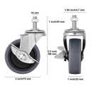 Caster Wheels, 3" Locking Swivel Stem Casters Set of 4, M10-1.5x25mm(Screw Diameter 10 mm, Length 25 mm) Rubber Casters with 360 Degree No Noise Wheels for Furniture