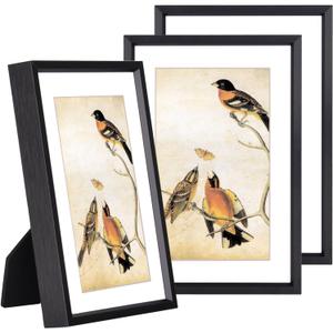 5x7 Picture Frame Set of 3, Black Metal Photo Frames with HD Glass, Fits 4x6 with Mat or 5x7 without Mat, Wall Hanging and Table Display, Black