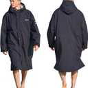 Owntop Waterproof Swim Parka for Kids Youths and Adults  Unisex Hooded Surf Poncho, Oversized HighLow Hem Windproof Changing Robe, Sherpa Winter Warm Beach Towel Jacket with Pockets Black S