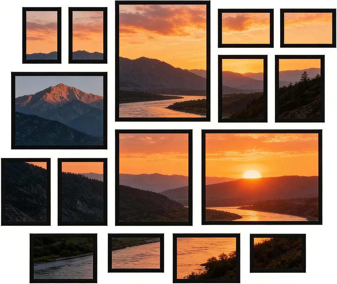 16 x 16 Pack Picture Frames Collage Wall Decor for Mounting or Tabletop Display, Picture Frame Set for Family, Multi Sizes Including 2pcs 11 x 14, 2pcs 8 x 10, 6pcs 5 x 7, 6pcs 4 x 6, Picture Frames Collage Black