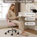Home Office Chair Foldable Vanity Chair Vanity Stool with Storage 15.8" Spacious Seat 360 Swivel Height Adjustable Light Pink