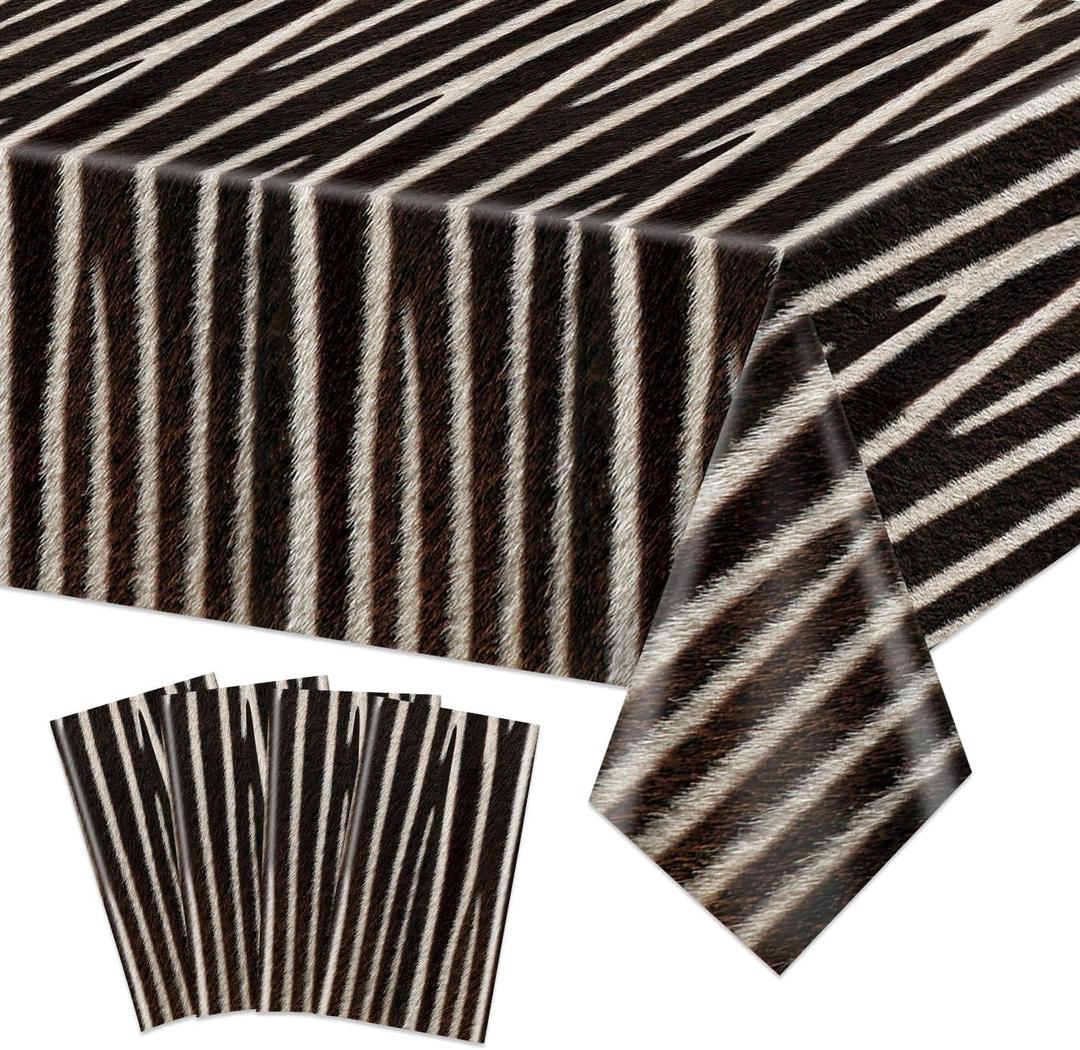 Zebra Tablecloth, 4 Pack Zebra Print Tablecloths Animal Print Decorations Table Cloths for Animal Theme Birthday Zoo Safari Party Baby Showers Jungle Theme Birthday Decorations, 51 x 86 Inch