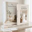Decorative Books for Neutral Home - Fake Books Storage Box for Decoration - Set of 2 Coffee Table Book - Photo Storage Keepsake Box for Room Bookshelf Decor, Beige