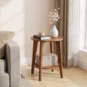 Simple Trending Round Side Table, Small End Table, Nightstand Bedside Table with Tapered Legs, for Living Room, Rustic Walnut