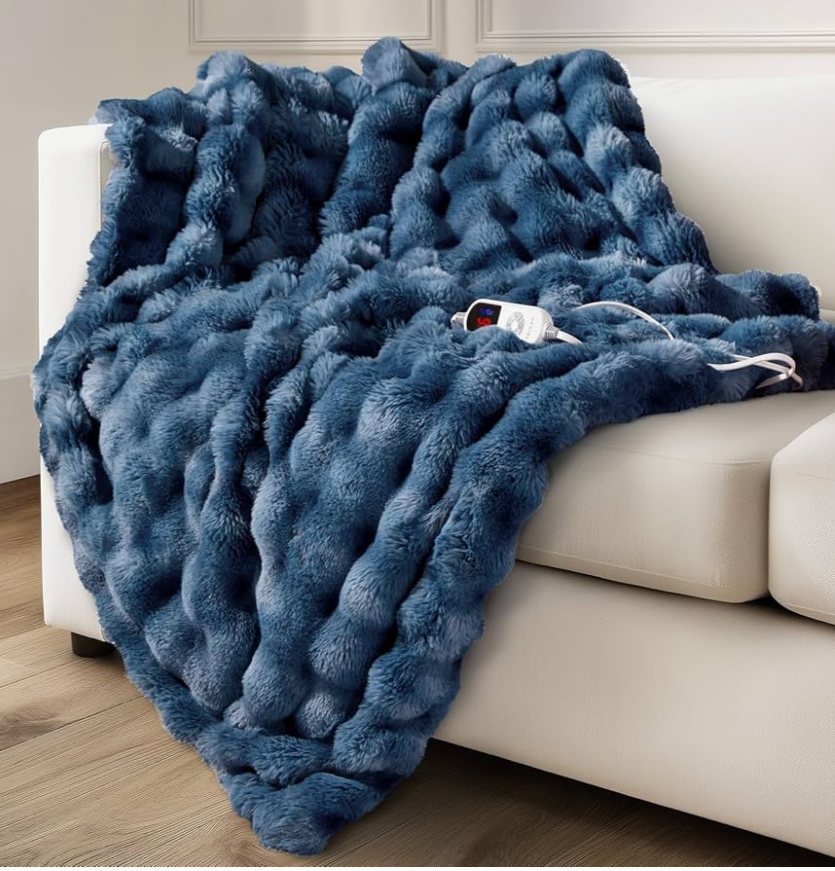 Electric Heated Blanket for Girls & Women, Soft & Luxurious, Faux Rabbit Fur Heating Throw Blankets, 6 Heat Settings, Overheat Protection, Quick Heating, Memory Function, GiftReady Design, 50"x60"